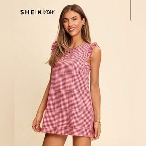 Red and White Gingham Sleeveless Dress